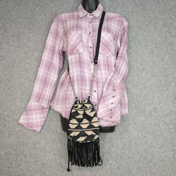 American Eagle Out Bag S Crossbody Boho Aztec Leather Canvas Festival Western - Picture 2 of 16